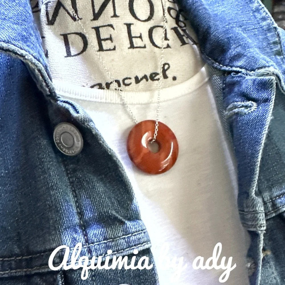 Red Picasso jasper donut medallion pendant silver 925 necklace/fall vibes - Picture 2 of 2